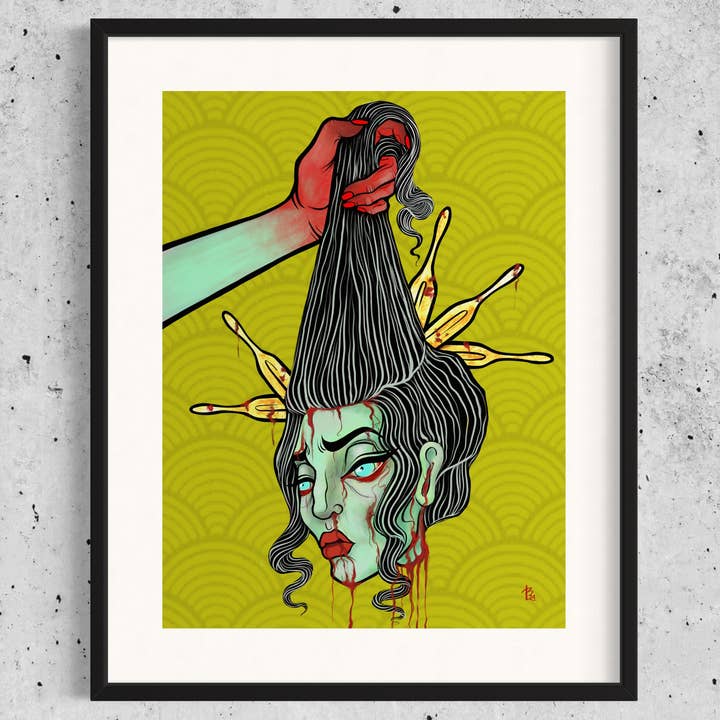 LOR&INK - Vendita all'ingrosso Stampa artistica - Stampa Namakubi Geisha (22,9 x 30,5 cm) - Arte ispirata ai tatuaggi giapponesi