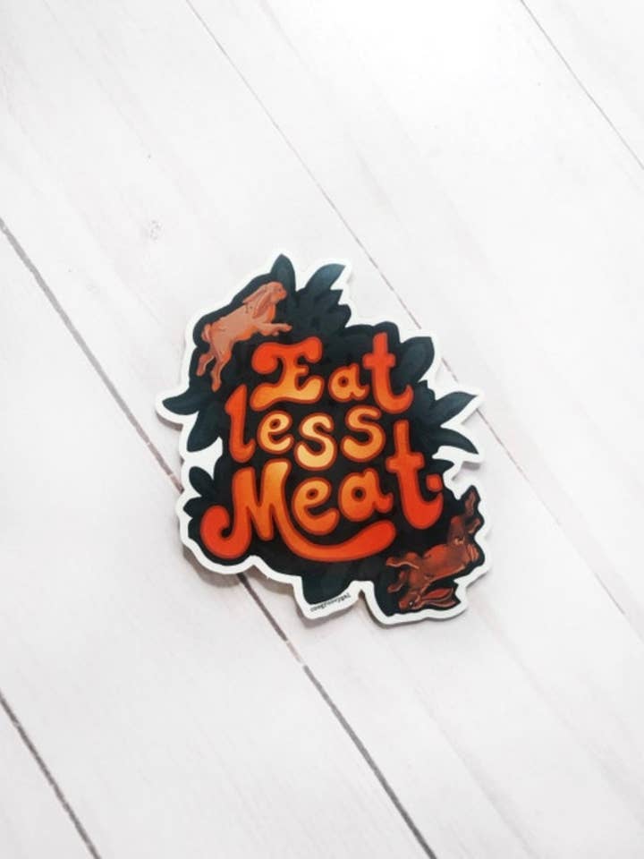 Eat Less Meat Sticker for wholesale by OneGroovyGal