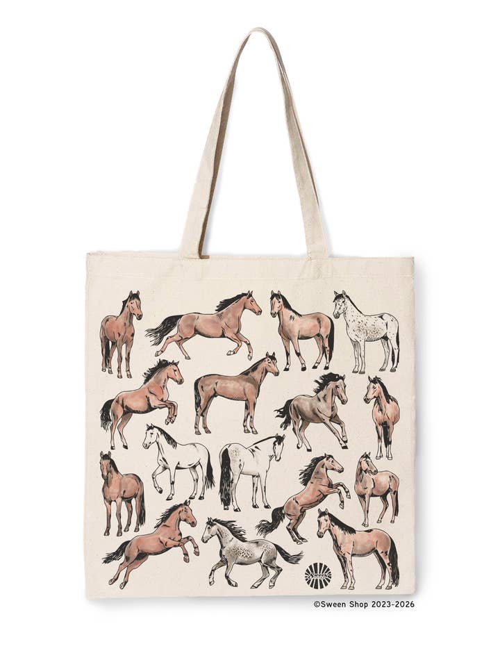 Horses Canvas Tote Bag Cowgirl, Cottage Core, Farm Aesthetic for wholesale by Sween Shop