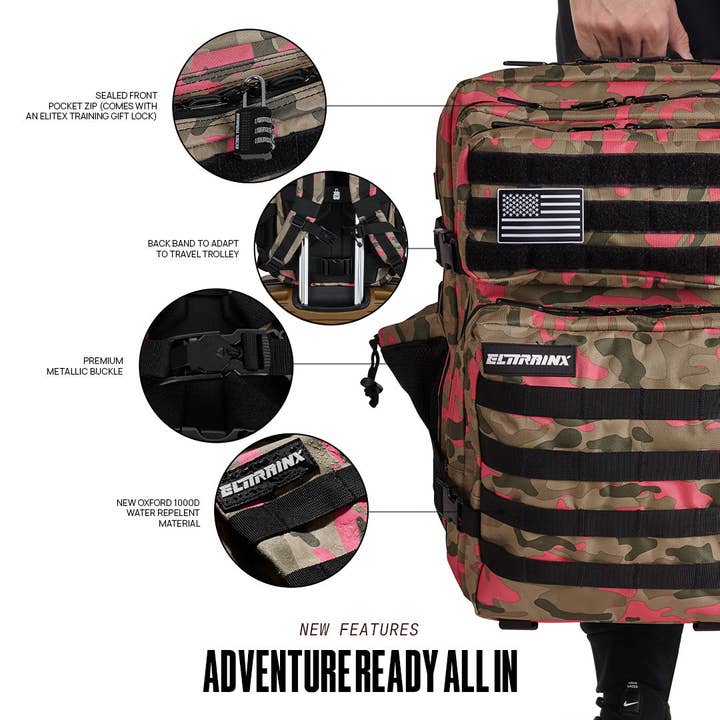 Elitex Training - Venta al por mayor Mochila - Unisex - Mochila Táctica 45L con compartimento para comida Rosa Camuflaje