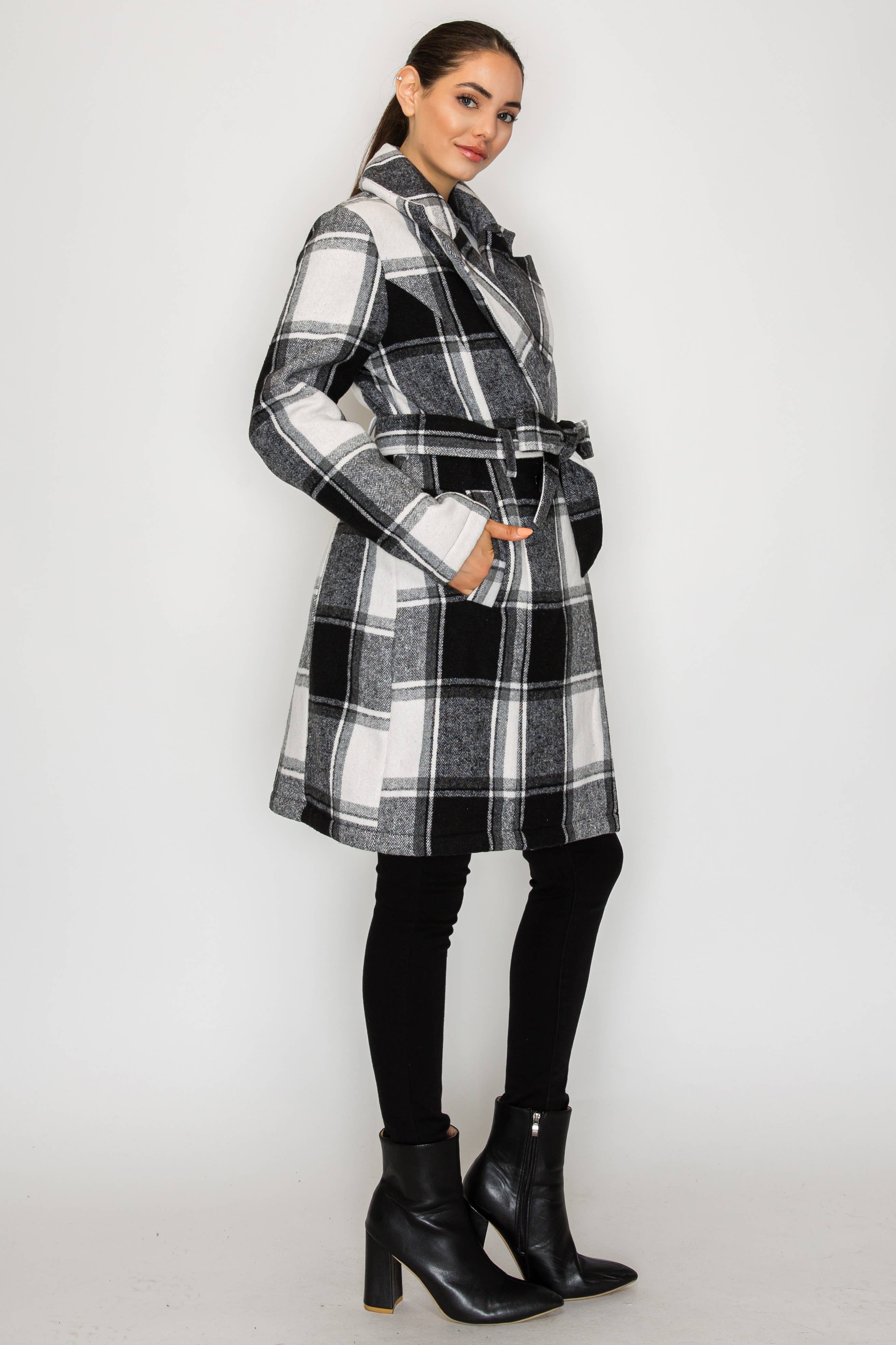 PATRONCITO USA INTERNATIONAL, INC - Wholesale Coat - Women's - Women's Long Coat Plaid Jacket with belt (LJ400)16