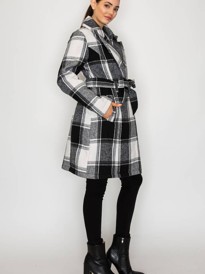 PATRONCITO USA INTERNATIONAL, INC - Wholesale Coat - Women's - Women's Long Coat Plaid Jacket with belt (LJ400)16