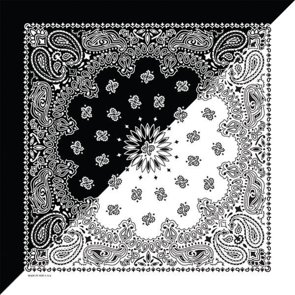 The Bandanna Company - Wholesale Bandana - Unisex - Bandanna - 22" MADE IN USA - Split Black/White Paisley