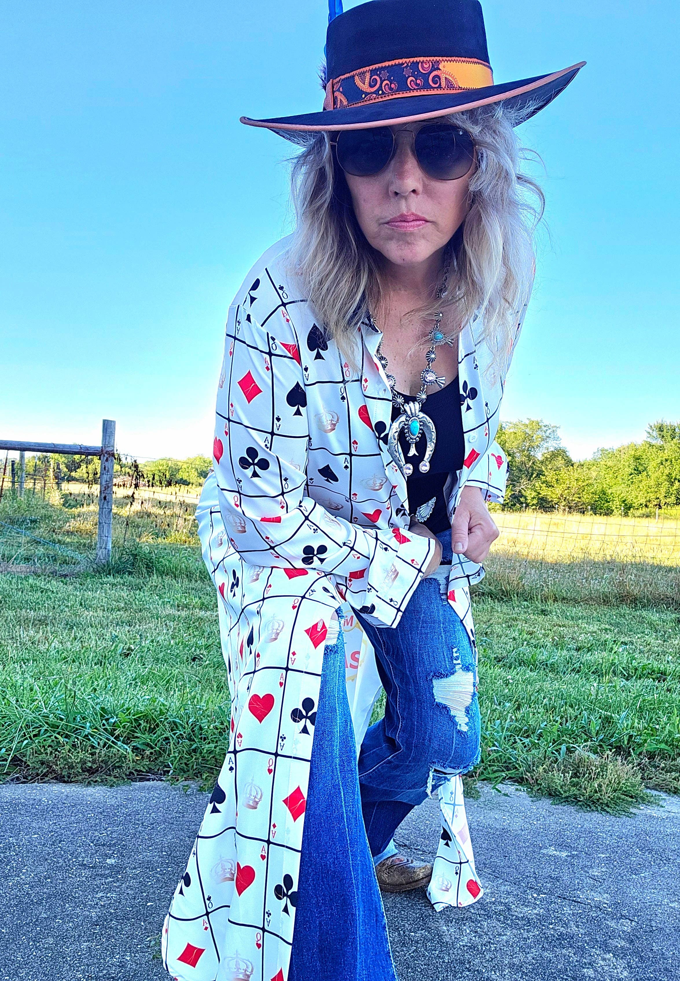 White Viva Las Vegas Rodeo Women's Western Duster Dress for wholesale on Faire8