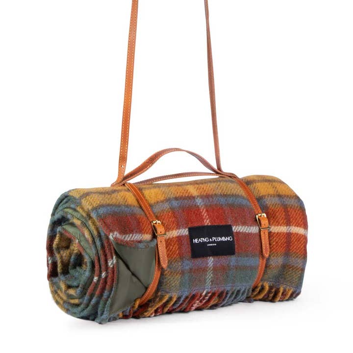 Pure New Wool Picnic Blanket Tartan Heritage Tan Strap for wholesale by Heating & Plumbing London