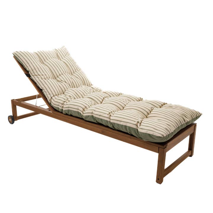Olive Stripe Woven Outdoor Lounger Cushion for wholesale by Hines of Oxford
