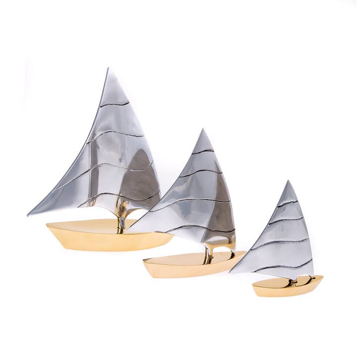 Set of 3 Sailing Boats, Solid Metal, Striped Sail Design for wholesale by ARTIA LTD
