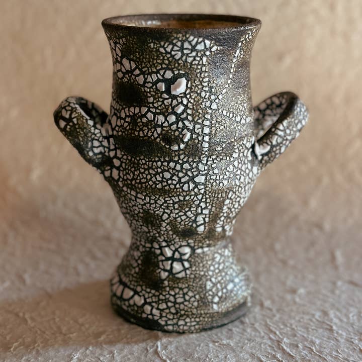 Vase Craquelé Grec en Brun Foncé pour la vente par Olivia Snow Ceramics