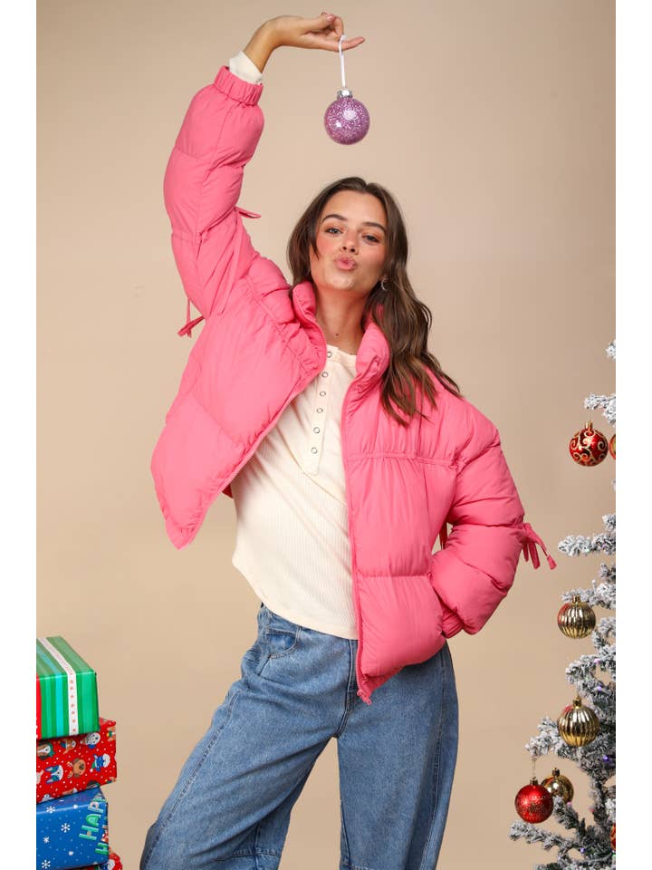 VERY J - Wholesale Puffer Jacket - Women's - NJ90299-Balletcore Mock Neck Puffer Jacket with Pockets