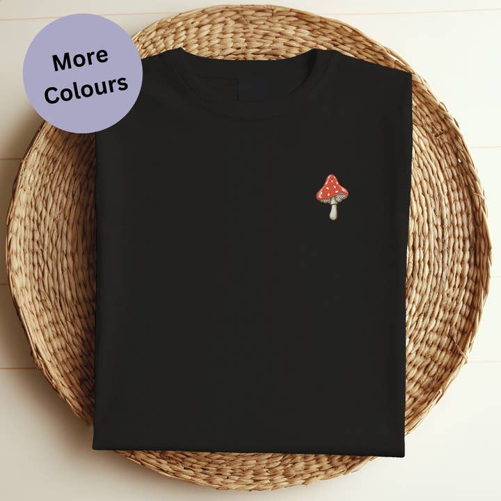 Mushroom embroidered Organic unisex T-shirt for wholesale by Thread and Needles Co