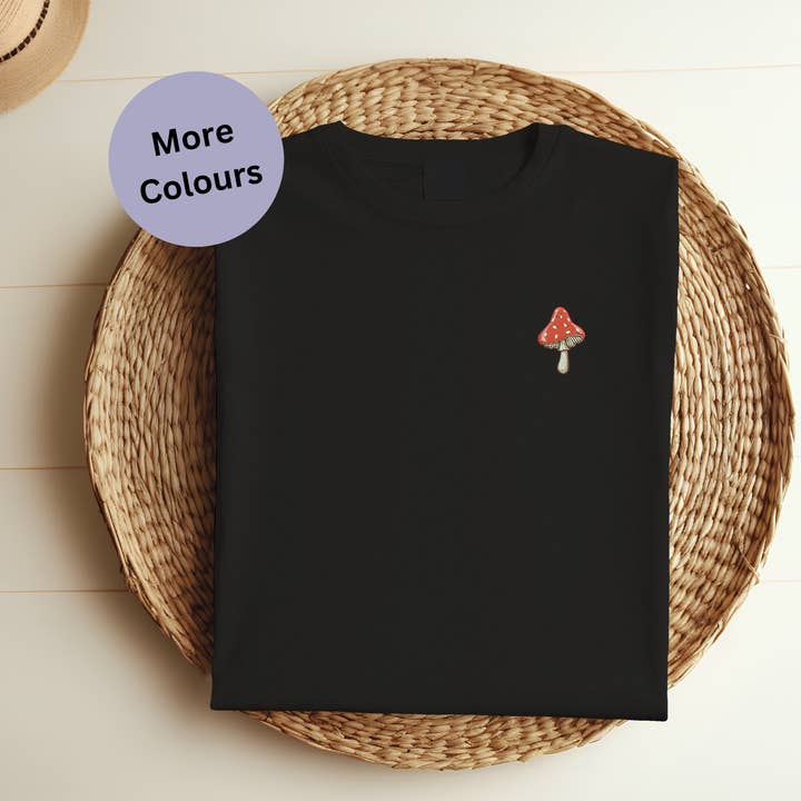 Mushroom embroidered Organic unisex T-shirt for wholesale by Thread and Needles Co