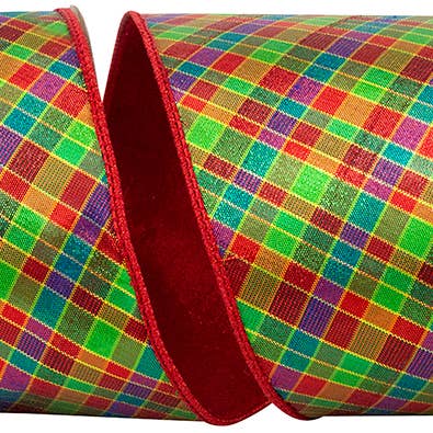 Plaid Metallic Jewel Tone Deluxe Metallic Backed Wired, 4in for wholesale by RELIANT RIBBON