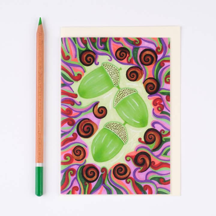 Zeitgenössische Eicheln Mehrfarbig | Kunstkarte für den Großhandel von Lilian G Limited