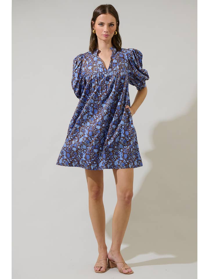 BROWN BLU Bruceton Floral Julissa Split Neck Babydoll Dress for wholesale on Faire