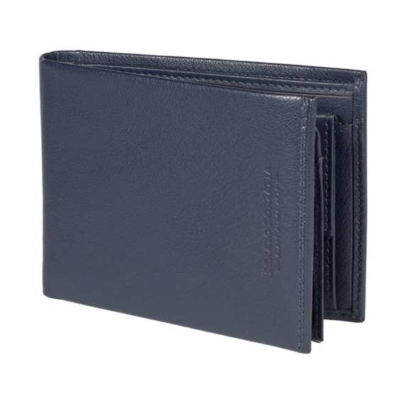 RB12004D | Folded men's wallet in genuine full-grain leather, with light grain. Color Blue. RFID protection. Dimensions when closed: cm 12.5 x 9.5 x 2. Packaging: Bottom/lid gift box for wholesale by Kaili mood / RENATO BORZATTA - Italy since 1978 -