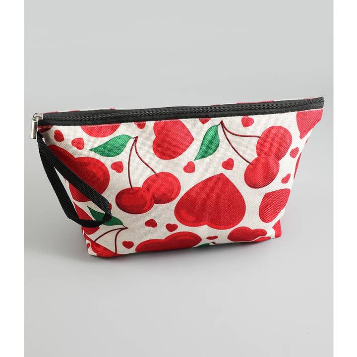 POCHETTE TRUCCO CON STAMPA DI CILIEGIE E CUORI INTRECCIATI per la vendita all'ingrosso da parte di Girly