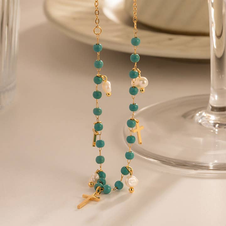TYPE FRENCH TURQUOISE CROSS PENDANT NECKLACE_CWAJE0616 for wholesale on Faire3