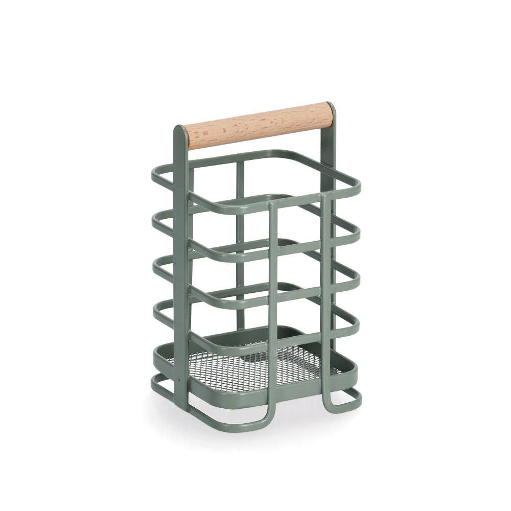 Utensil holder, metal/beech, sage for wholesale on Faire0