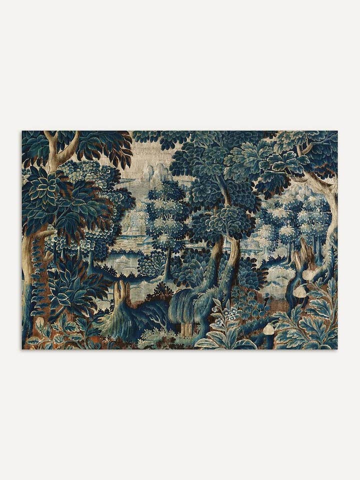 Vintage Textile Art Print – Verdure Landscape in Deep Blue for wholesale by Modern Antique Prints