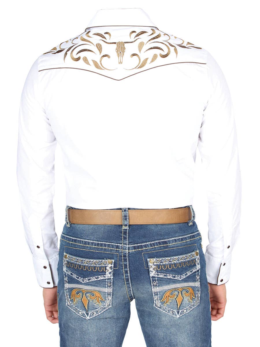 El General Western Wear - Wholesale Button Down Shirt - Men's - El General Embroidery Western Shirt White/Gold 442951