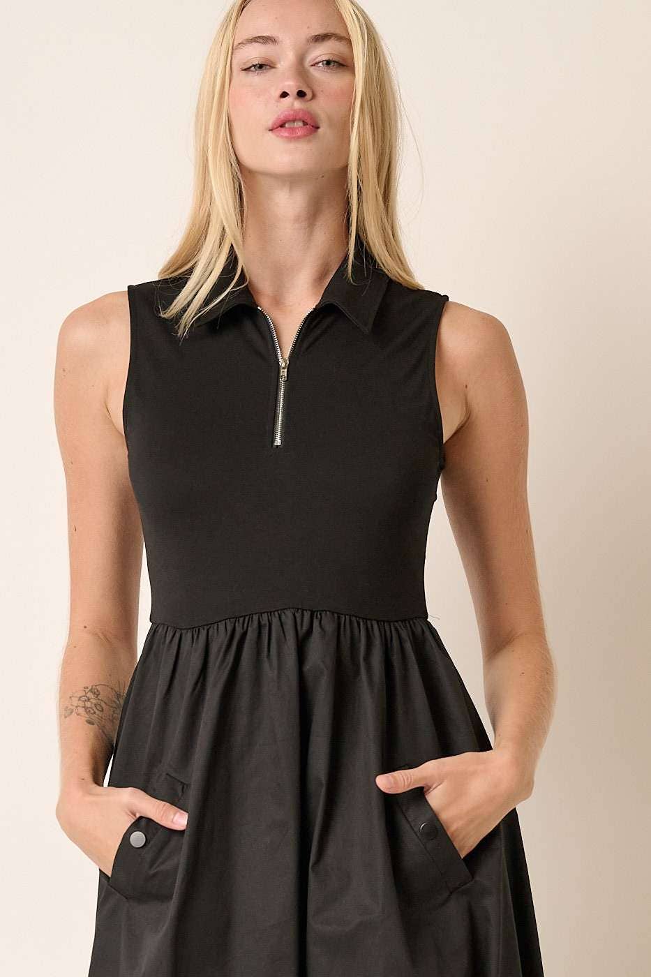 mittoshop – wholesale Klänning - Dam – MIX MEDIA DRAGKEDJA ÄRMLÖS MIDIKLÄNNING4