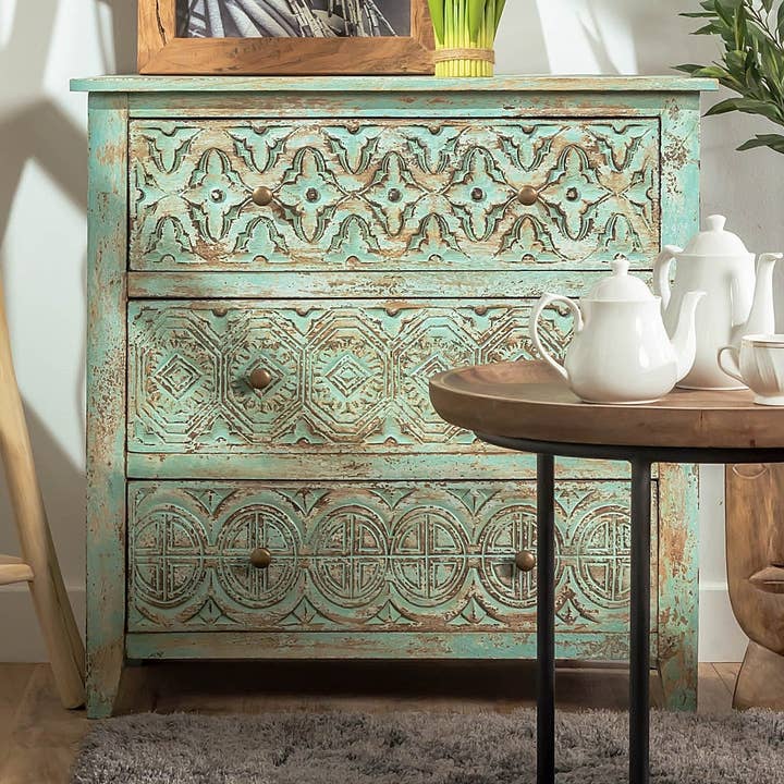 Houten Gesneden Kist, Drie Laden voor wholesale door NACH