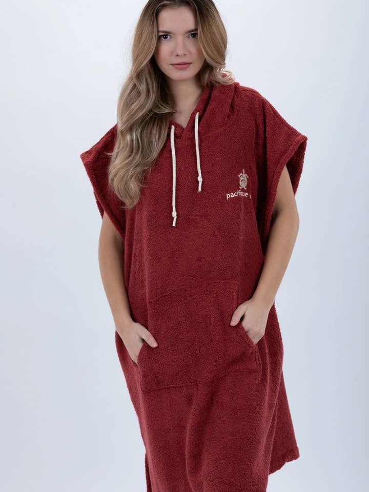 PACIFIQUE SUD - Wholesale Poncho - Women's - Poncho Surf Bordô - Tamanho Médio - Algodão - sem mangas5