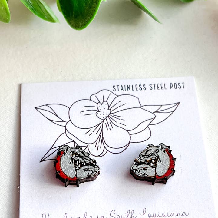 Geaux Magnolia - Wholesale Stud/Post Earrings - Bulldog Tiny Stud Earrings School Mascot2