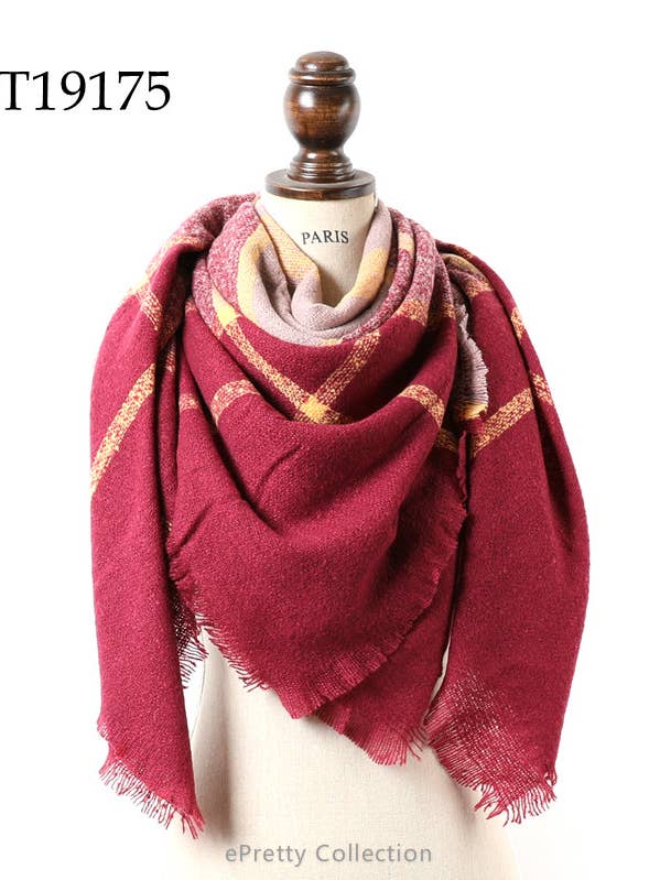 TT19175 Bufanda cuadrada grande a cuadros rojo/amarillo/rosa para venta al por mayor de ePretty