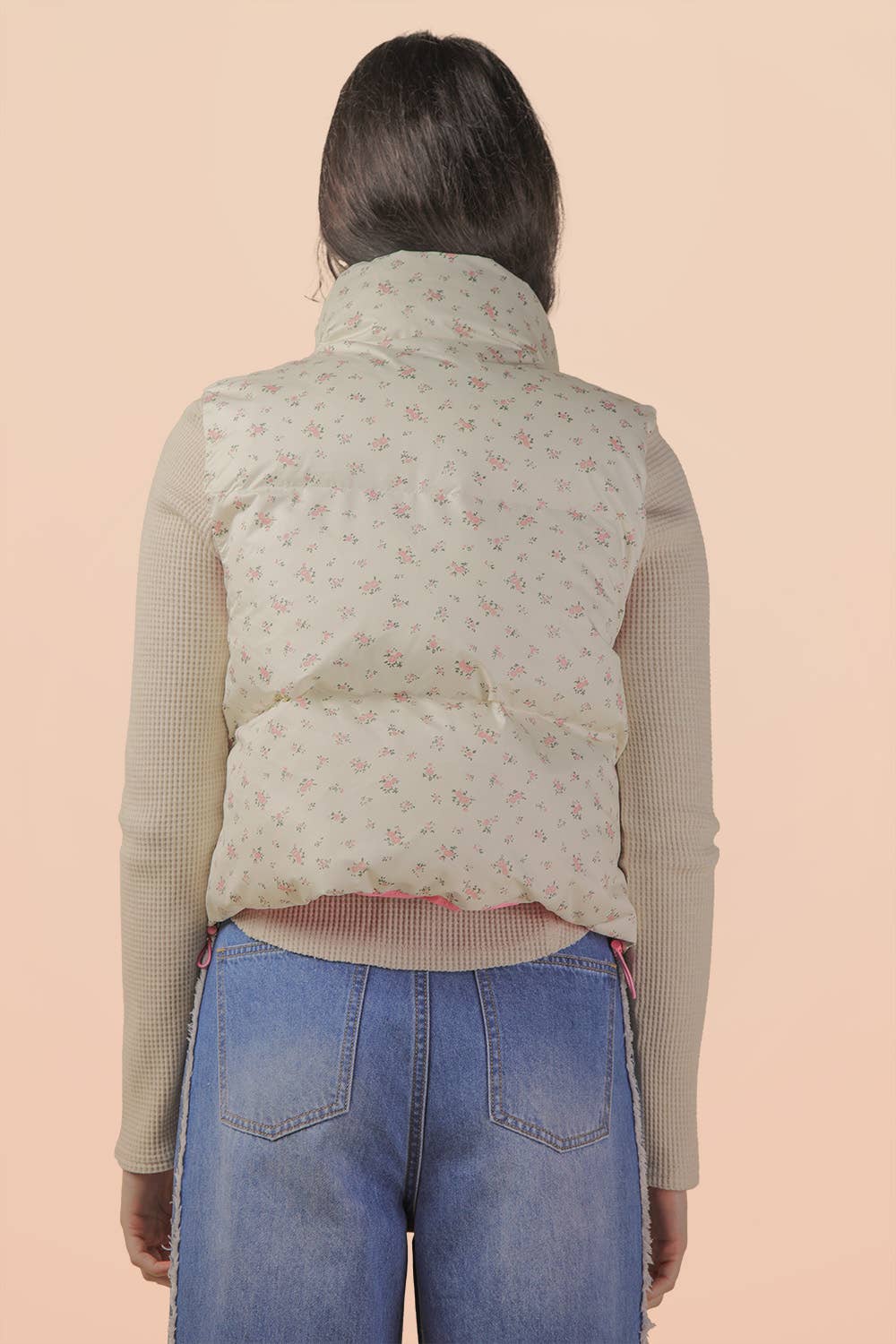 VERY J - Wholesale Outerwear Vest - Women's - NJ90395-Floral Printed Cropped Puffer Vest18