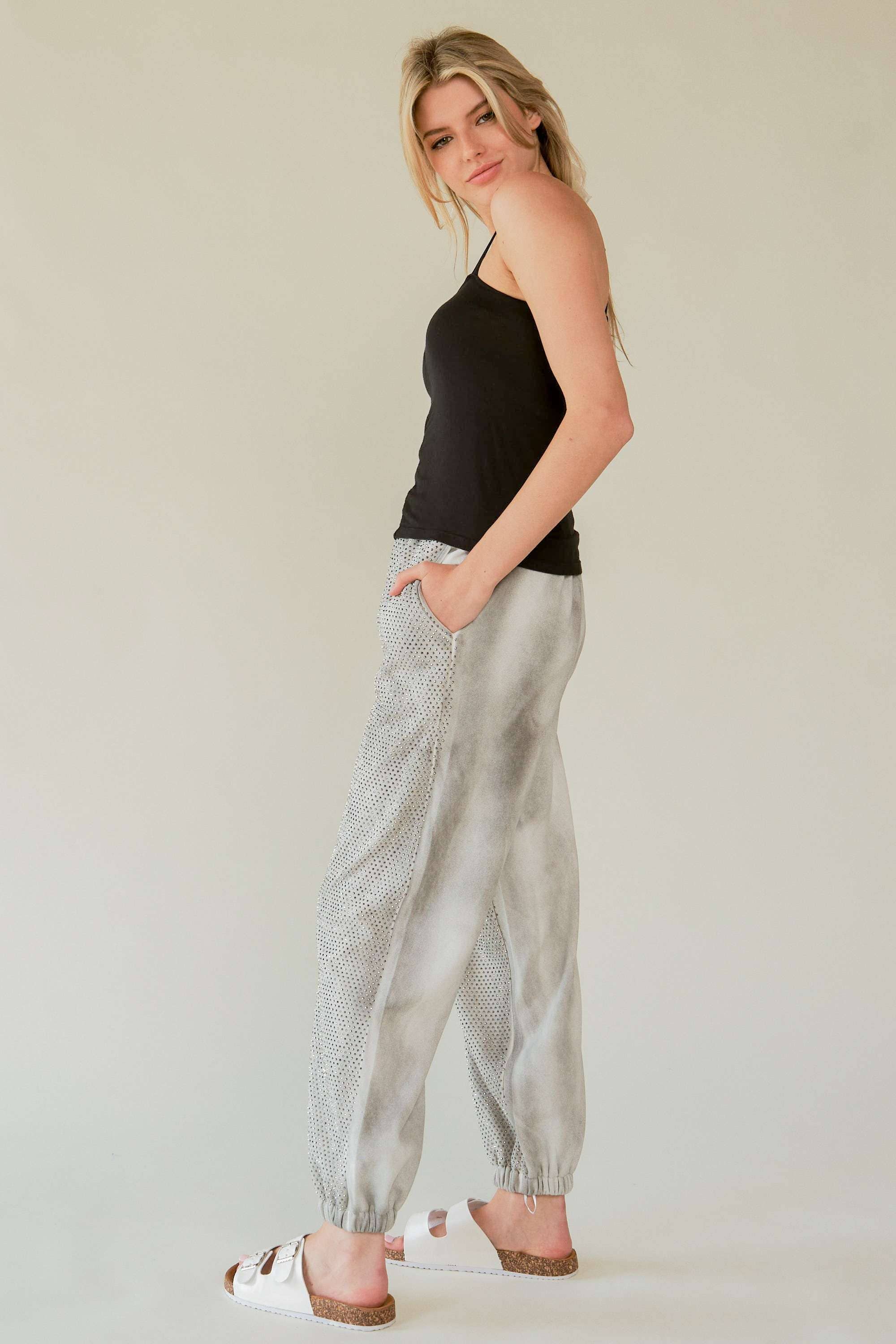 Davi & Dani - Wholesale Pants - Women's - RHINESTONE ELASTIC WAISTBAND JOGGER PANTS18