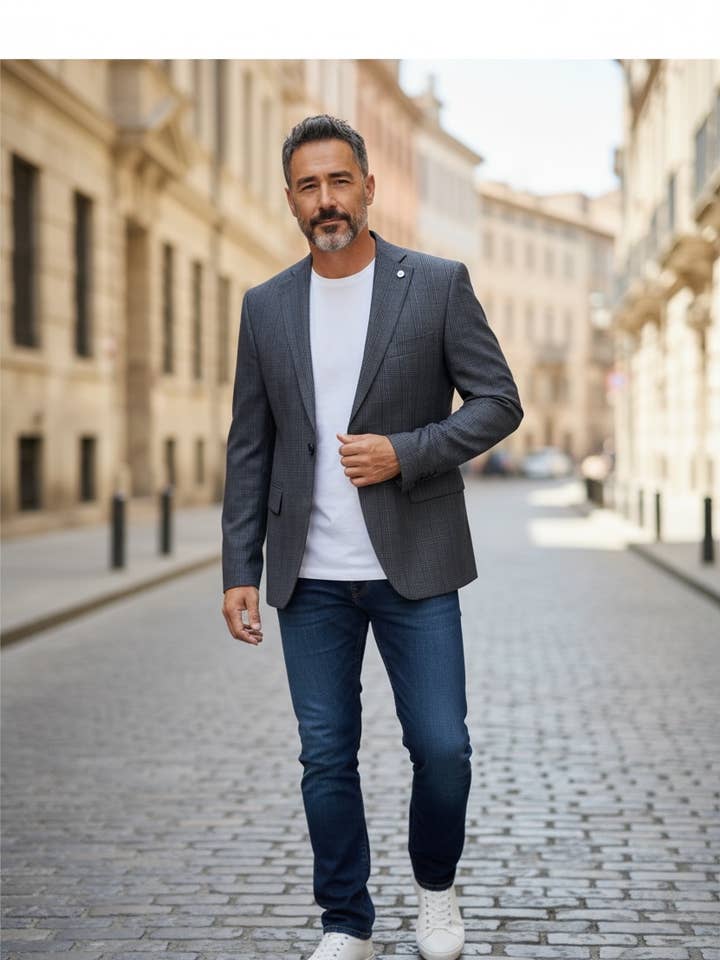 Yves Enzo - Wholesale Blazer - Men's - Men's checks blazer - Navy0