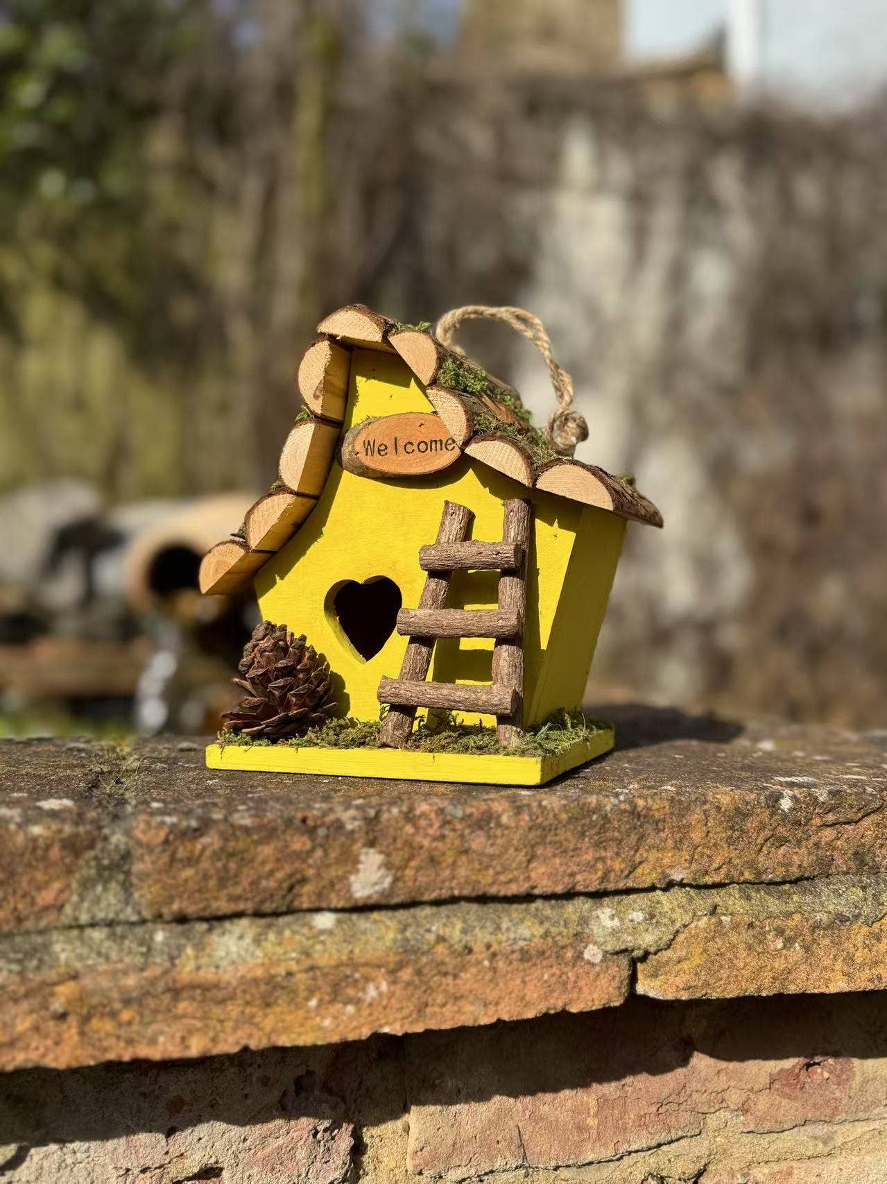 Marissa's Gifts - Wholesale Bird House - Handmade wooden coloured birdhouse hut with adorable heart shaped bird hole and ladder. The measurements are 17 x 11.5 x 17cm15