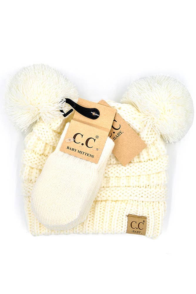 Hana - Wholesale Beanie - Kids - C.C Baby Solid Ribbed Pom Beanie and Mitten Glove2