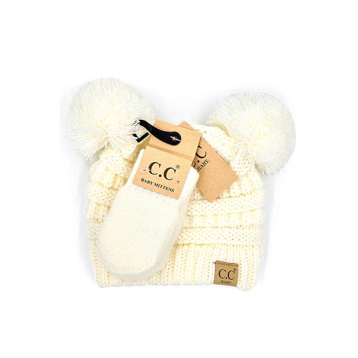 Hana - Wholesale Beanie - Kids - C.C Baby Solid Ribbed Pom Beanie and Mitten Glove2