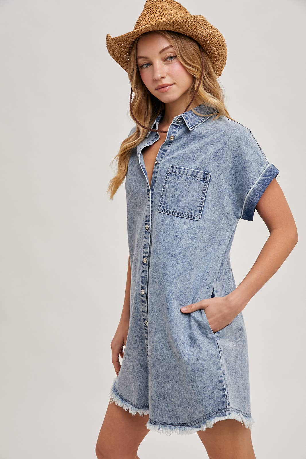Bluivy - Wholesale Dress - Women's - FRAYED HEM DENIM SHIRT DRESS3