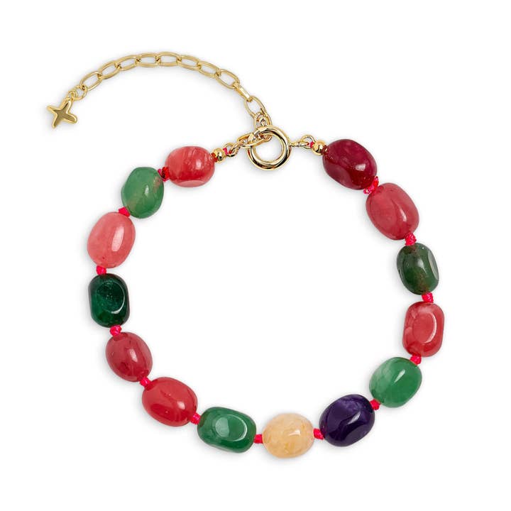 Multicoloured Mixed Jade Stone Chunky Beaded Bracelet for wholesale by XUXA