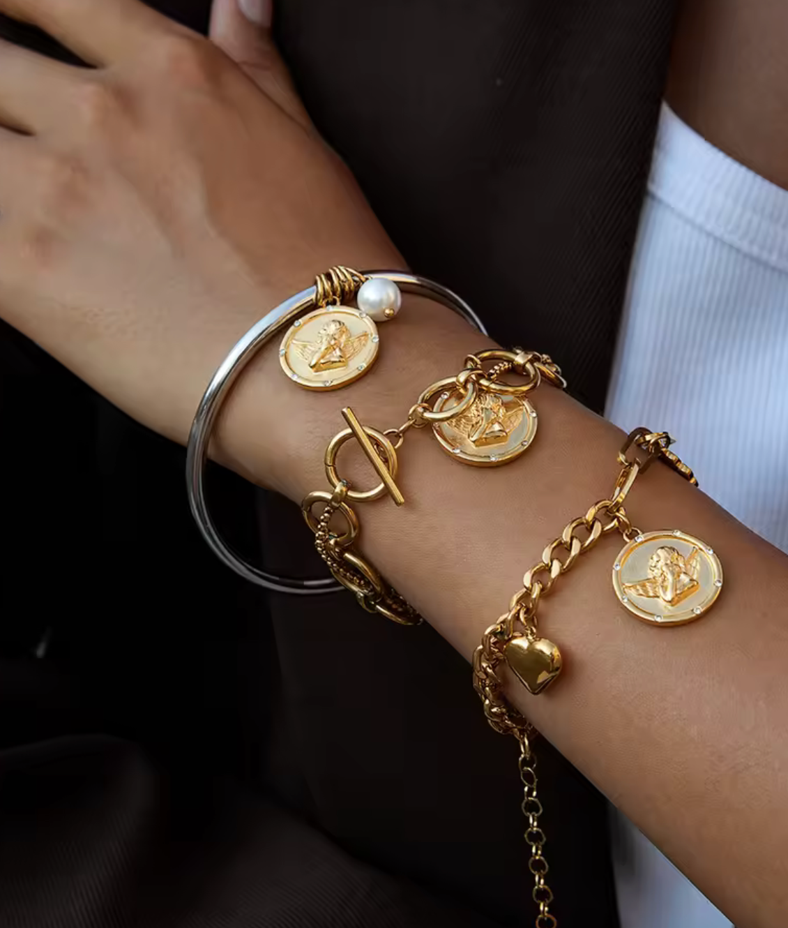 HoopLa – wholesale Berlockarmband – Cleo Coin Charm Armband 14K Guld & Silver-Vattentät4