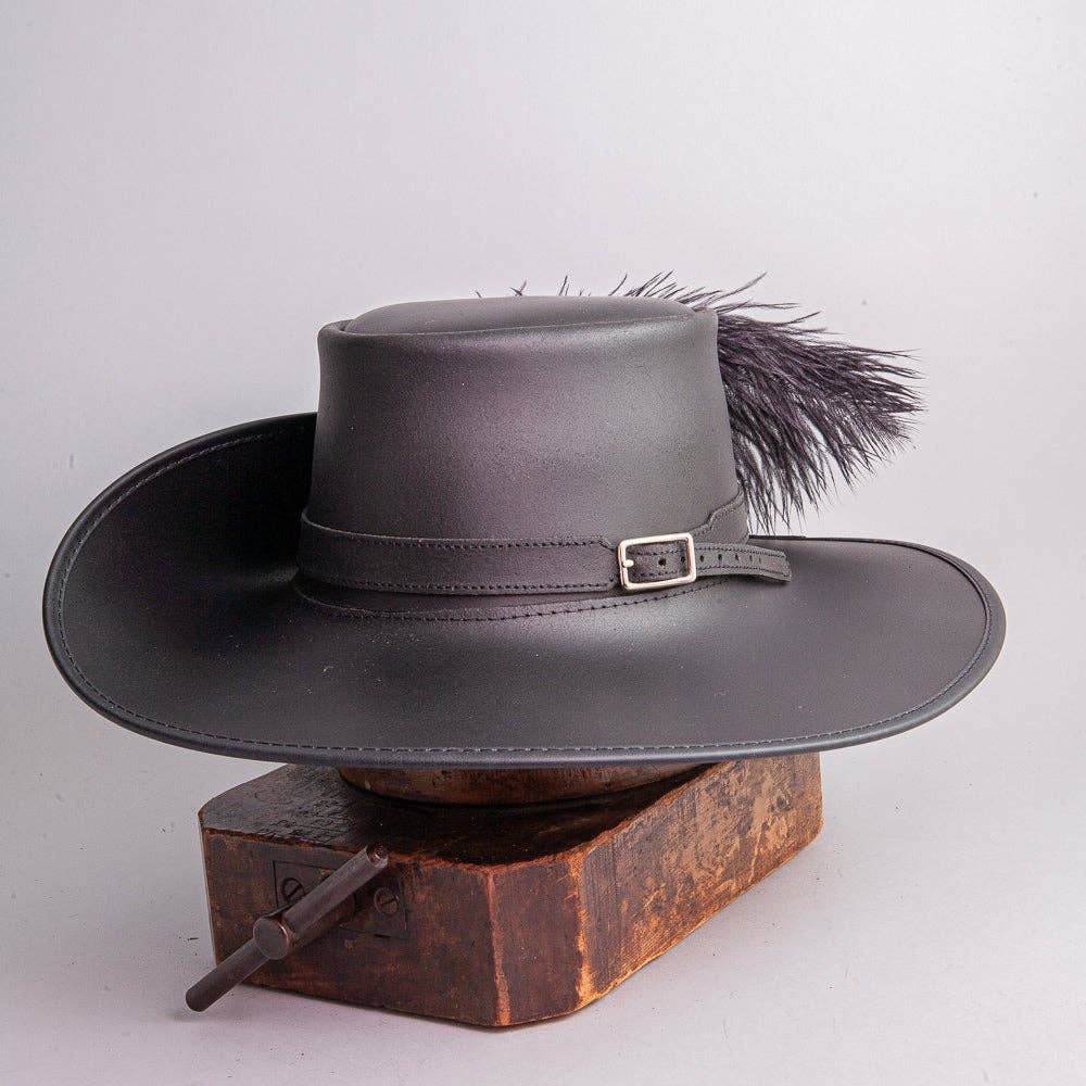 Black Renaissance Fair Leather Hat - Style Cavalier for wholesale on Faire2