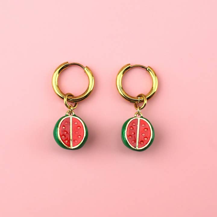 Rind and Shine Watermelon Hoop Earrings for wholesale by Sour Cherry
