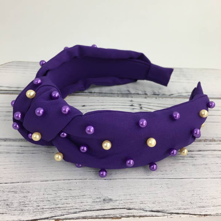 Purple and gold pearl knot headband for wholesale by SongLily
