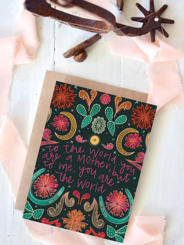 És o meu mundo — Cartão de Dia da Mãe estilo boho western por atacado de Tirzah Lane Art