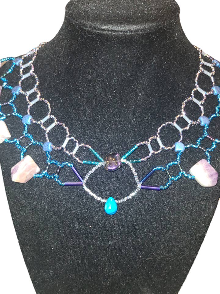 Ocean Amethyst Burnished Collar Necklace for wholesale by Tsuga Beadwork