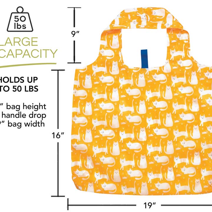 rockflowerpaper - Wholesale Grocery/Shopping Bag - KITTY CATS YELLOW blu Bag Reusable Shopper Tote