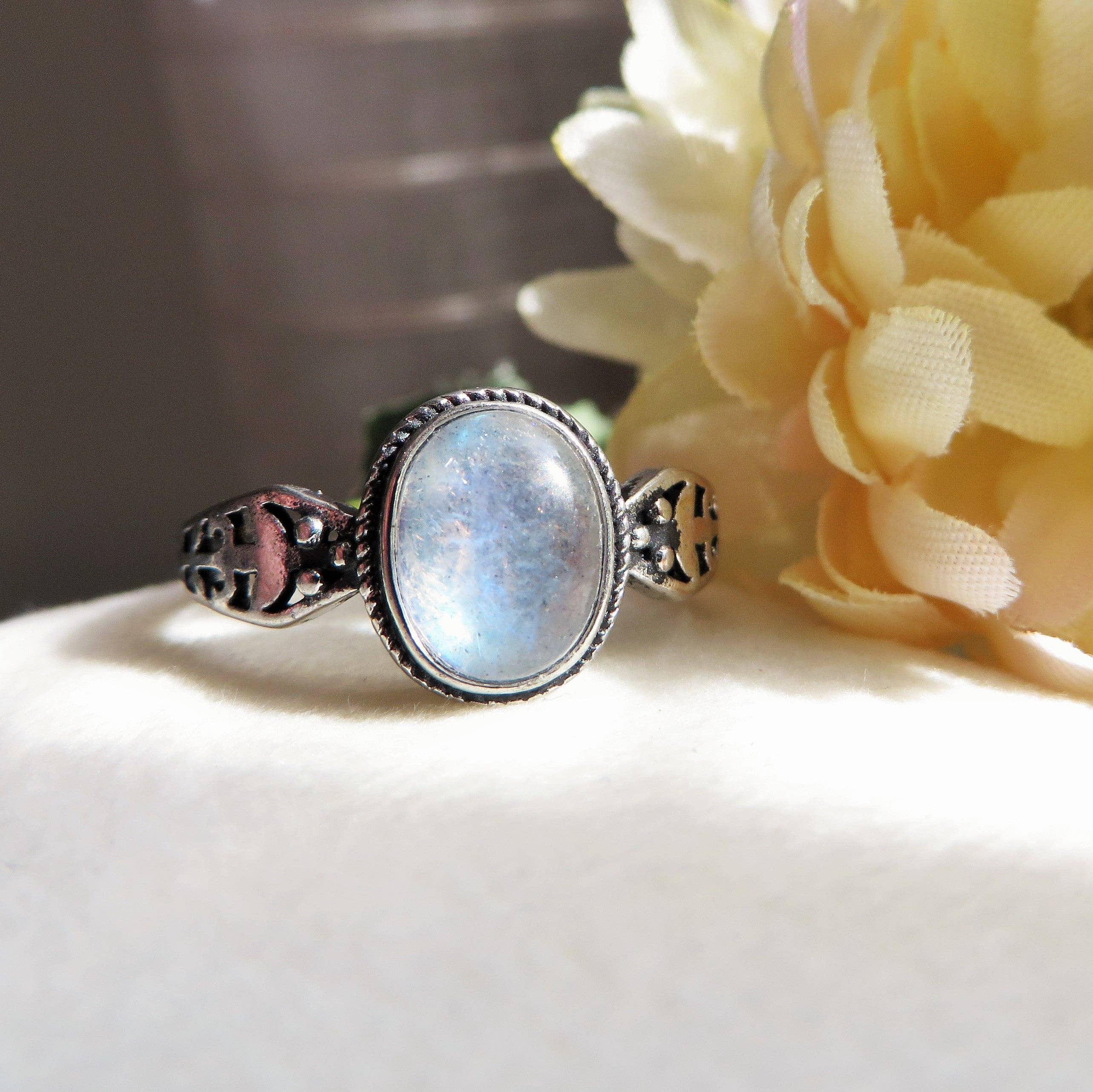 BOHEMIAN CHAAYA ~ Adjustable 10 MM Grey Moonstone Ring - grey natural Moonstone for wholesale on Faire2