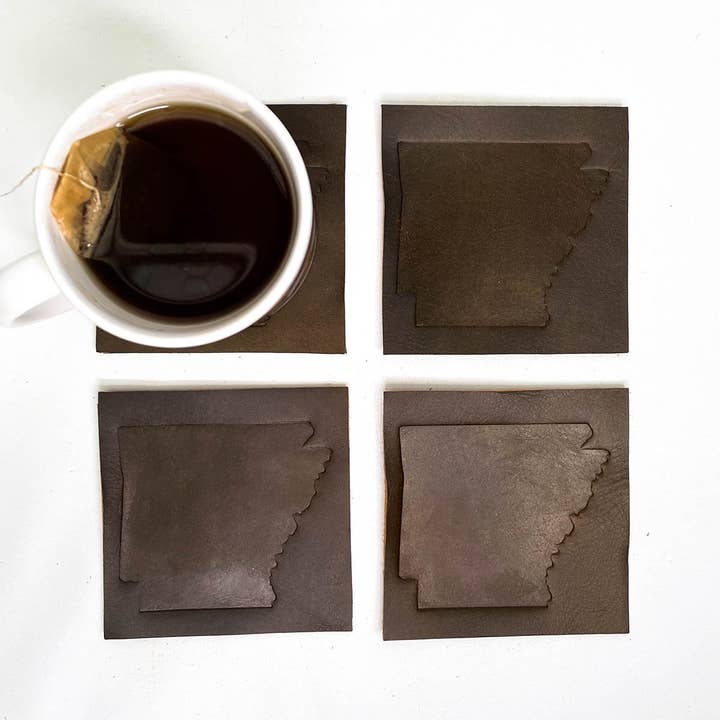 The Royal Standard - Wholesale Coasters - Arkansas Leather Embossed Coasters Dark Brown 4x4