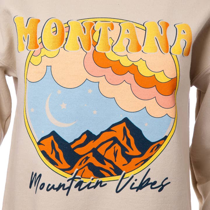 The Montana Way - Wholesale Graphic Sweatshirt - Women's - Mountain Vibes Crew in Sand