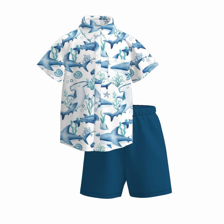 Auraquise - Wholesale Top & Short Set - Kids - Boys Summer Sea Crab Bus Polo Shirt Short Set