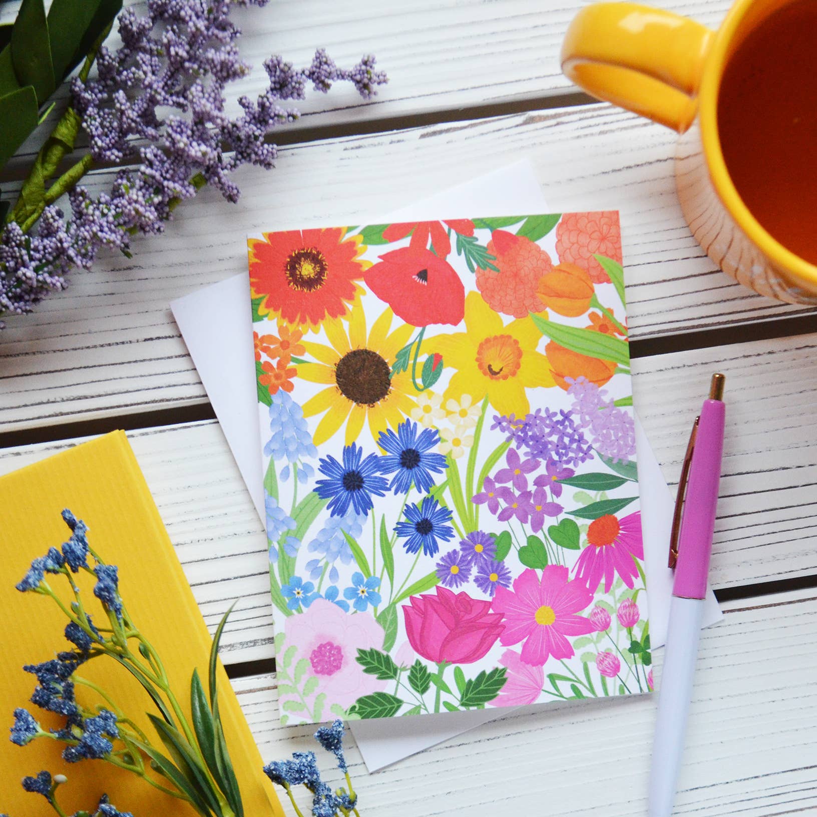 Pen & Paint - Wholesale Everyday Greeting Card - Rainbow Wildflowers, Spring Card, Note Card, Floral1