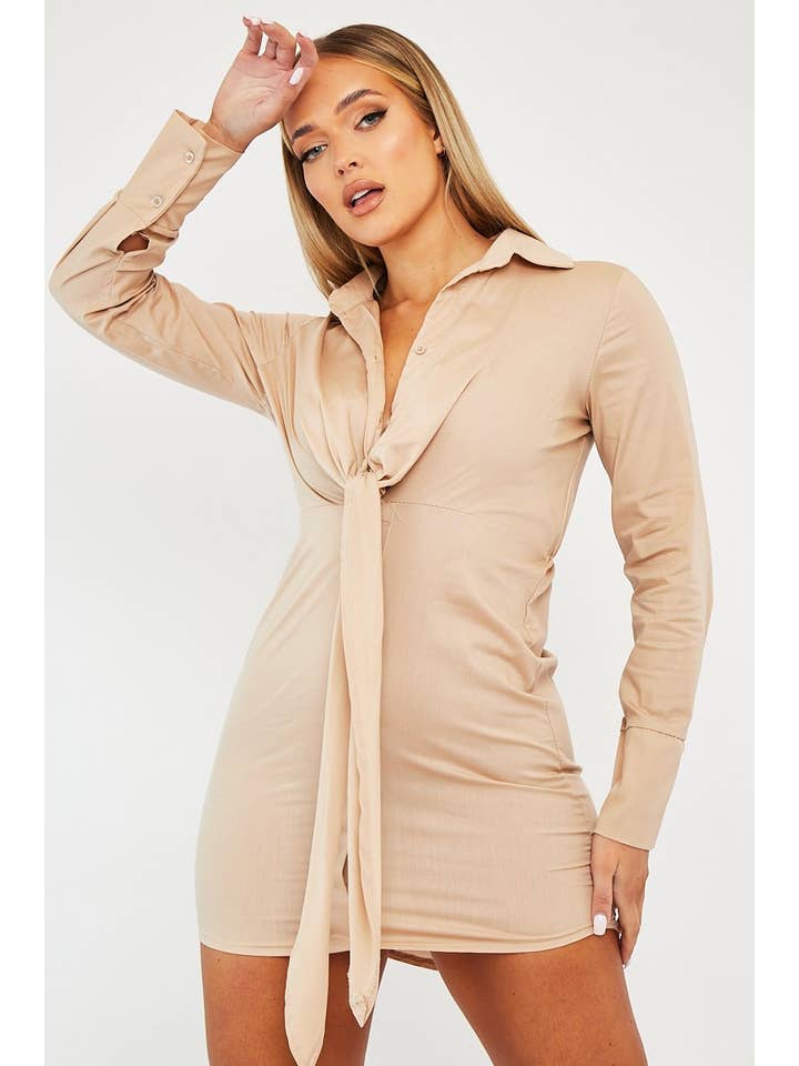 Stone Plunge Knot Detail Shirt Dress - Marlie for wholesale on Faire1